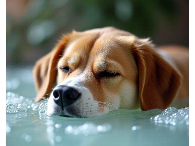 アロマバスでリラックスする犬